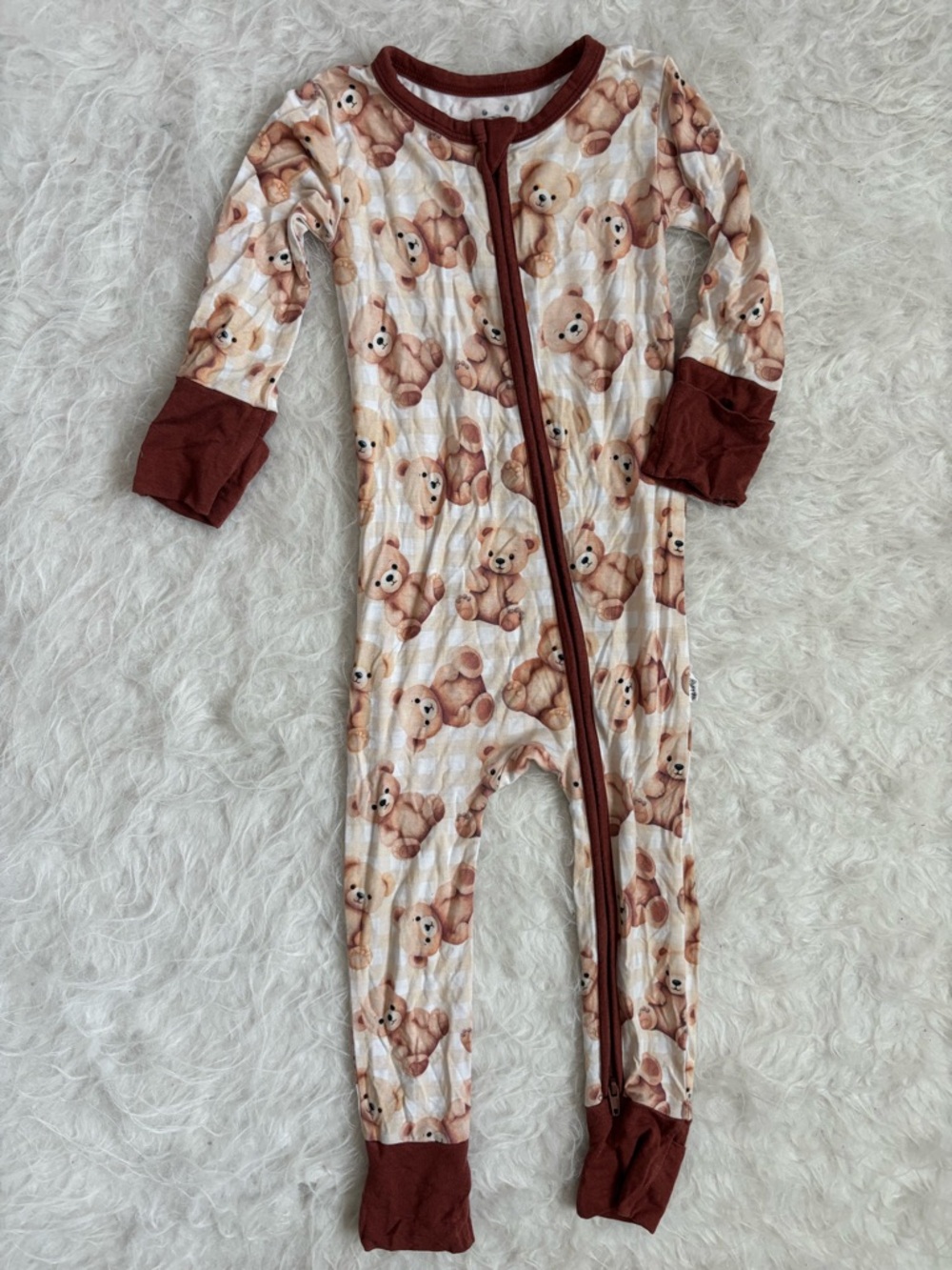 Gigi & Max Bamboo Teddy Bear AOP Footed Pajamas in Neutral Browns